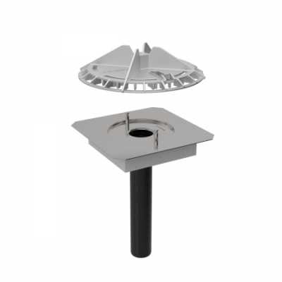Воронка Geberit Pluvia с соединительным фартуком, для желобов, решетка воронки из алюминиевого литья: Максимальная пропускная способность=12л/с