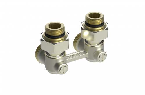 Клапан запорный LV-KB DN 15 PN 10, Т=95 °С, угловой, с переходниками, без возможности опорожнения, для нижнего присоединения к радиатору, Ридан