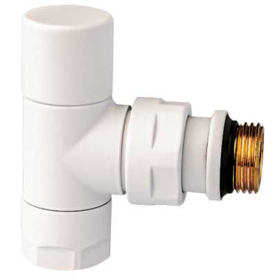 Запорный вентиль TOP line, угловой, накидная гайка M24x19 х 1/2" с уплотнением на хвостовике к радиатору из EPDM, белый (матовый)