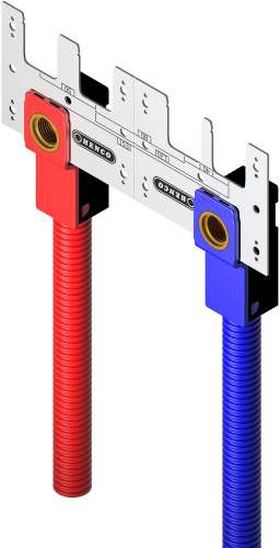 Набор: 4 водорозетки, латунь пресс, 20 х 1'2, 4 пластиковые корпуса (2 синих и 2 красных), 2 кронштейна для монтажа, 8 саморезов.