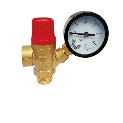 Мембранный предохранительный клапан с манометром  1/2" г/ш-3 бар