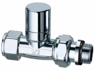 Запорный вентиль LadyFAR, прямой, накидная гайка M24x19 х 1/2" с уплотнением на хвостовике к радиатору из EPDM, серебро