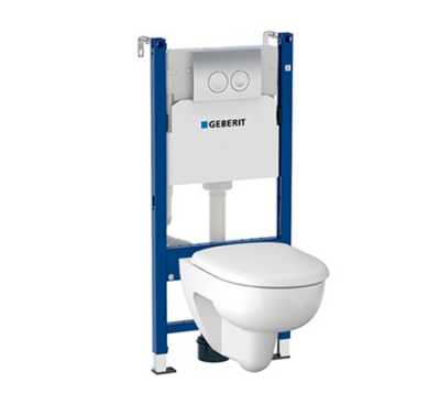 Инсталляция Geberit с безободковым унитазом Geberit Renova, Rimfreet, 500.124.TC.R, белая клавиша, сиденье микролифт, комплект Идеальная пара