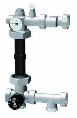 Узел для напольного отопления 1", с термосмесителем 18-55°С, под насос 130мм