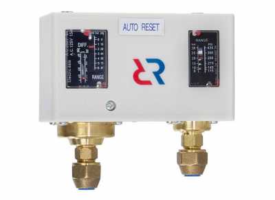 Реле давления двухблочные KP15, тип сброса (НД/ВД) Авто/ Ручн (макс), диапазон регулир (НД/ВД) -0,5-6,0/8-30 бар, диф-циал ∆p(НД/ВД) -0,6-4/≤ 5 бар, макс раб давл 16,5/33 бар, Ридан