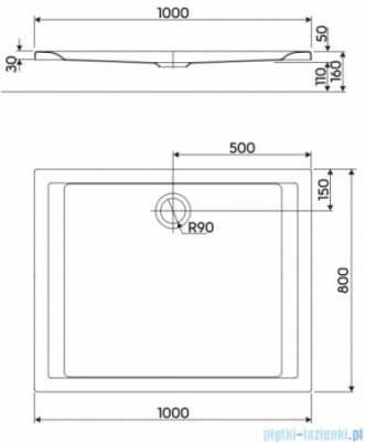Прямоугольный душевой поддон Kolo Pacyfik: L=80см, B=100см, Белый / Глянцевый - изображение 2