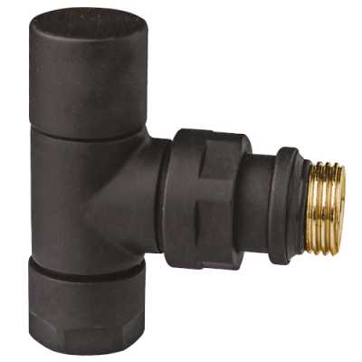 Запорный вентиль TOP line, угловой, накидная гайка M24x19 х 1/2" с уплотнением на хвостовике к радиатору из EPDM, черный (матовый)