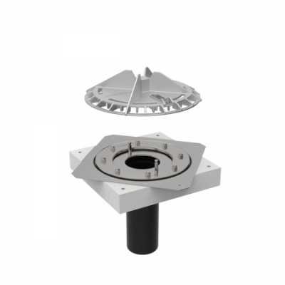 Воронка Geberit Pluvia с крепежным фланцем, для кровельных покрытий, решетка воронки из алюминиевого литья: Максимальная пропускная способность=25л/с