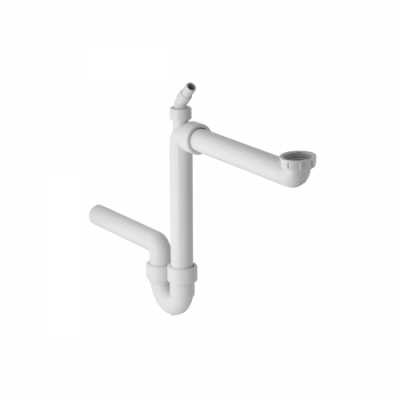 Сифон для кухонной раковины, компактная модель, с угловым шланговым соединителем, горизонтальный выпуск: d=50мм, G=1 1/2дюйм, Альпийский белый, Geberit