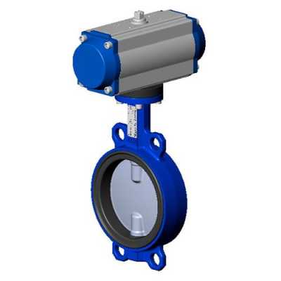 Затвор дисковый VPI4449-N03EP DN 150 PN16, межфланцевый, Tecfly с пневмоприводом 2х стороннего действия, корпус ковкий чугун, диск нержавеющая сталь, манжета EPDM, Tecofi