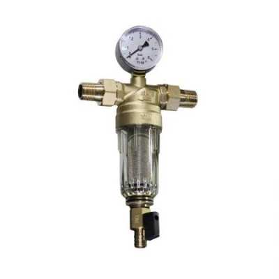 Фильтр промывной 3/4" с манометром, стеклянный корпус