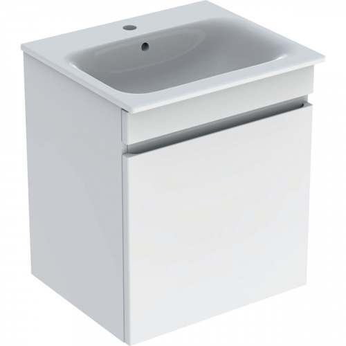 Шкафчик для pаковины Geberit Renova Compact, с двумя дверями: B=59.7см, H=60.5см, T=39.7см, Ширина pаковина=65см, Белый / Высокоглянцевое покрытие