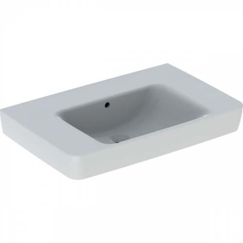 Раковина Geberit Renova Plan с полкой: B=75см, T=48см, Отверстие под смеситель=Без, Перелив=На виду, Полка=Левый и правый, Белый