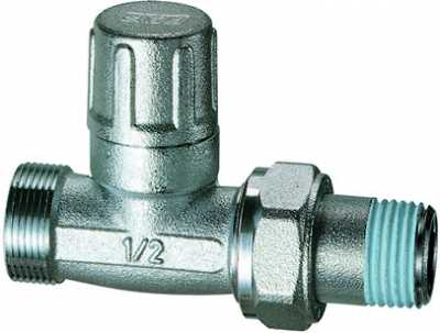 Запорный вентиль серия S2012, прямой, НР М24х19 х 1/2" с прокладкой из EPDM на хвостовике к радиатору