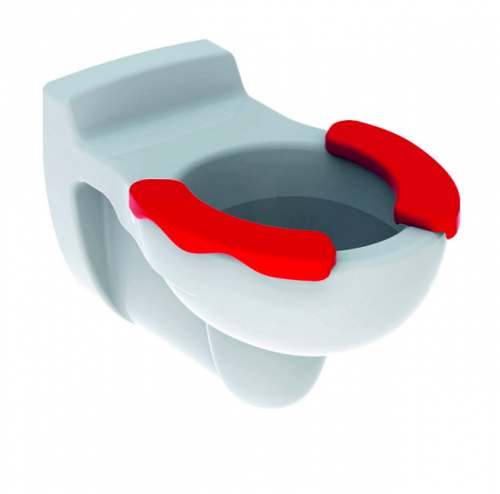 Детский подвесной унитаз Bambini, вертикальный смыв, с накладками для сиденья: T=53.5см, Керамический унитаз: белый, Накладка для сиденья: красный кармин, Geberit