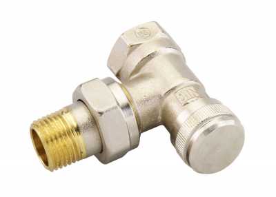 Клапан запорный LV DN 15 PN 10, Т=120 °С, угловой,никелированный, с возможностью опорожнения, для бокового присоединения к радиатору, Ридан